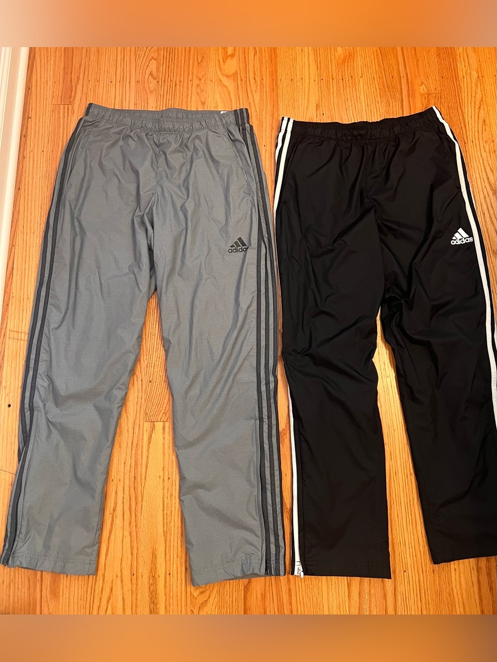 Adidas Men’s Nylon Gym Track Pants 2 Pairs Black and Grey Large